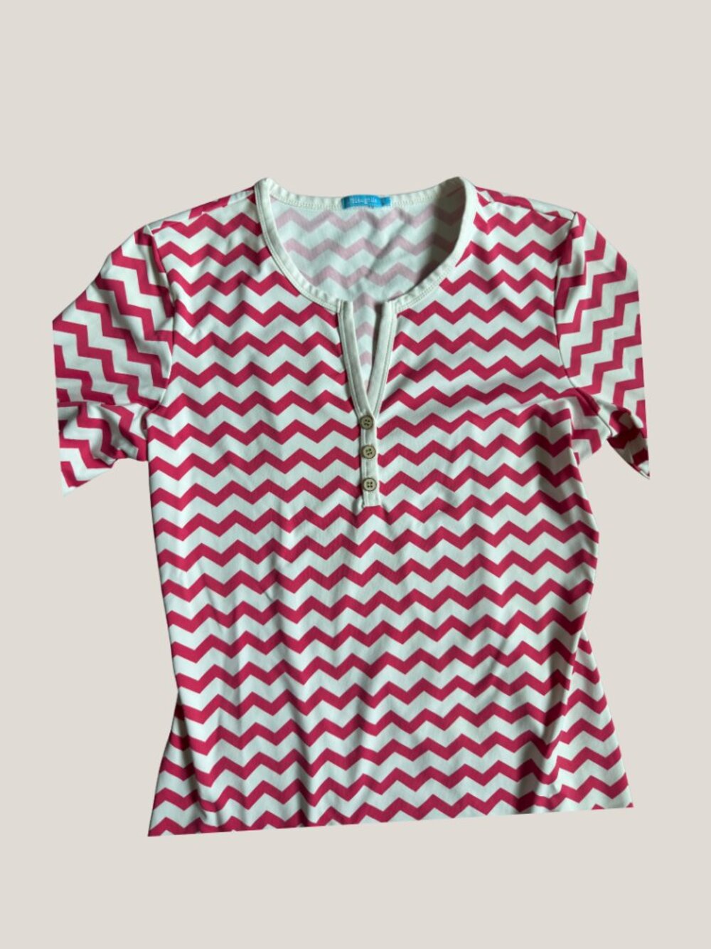 J. McLaughlin Pink Chevron Print Catalina Cloth Henley Shift Dress 3/4 Sleeve - Picture 4 of 11